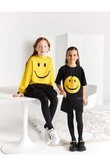 Girls Smiley Face Dress in Black