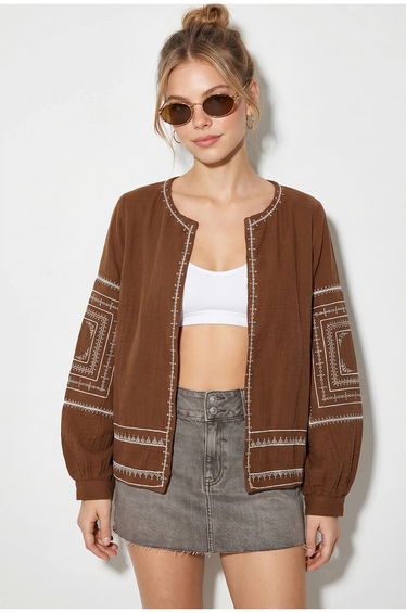 LUCCI Embroidered Crew Neck Casual Jacket