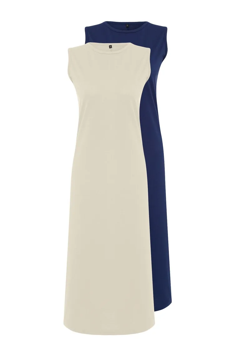 Navy Blue-Mink 2-Pack 100% Cotton Knitted Lining Dress - 6