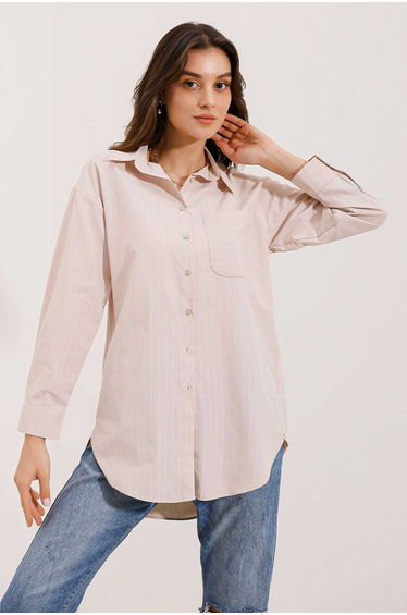 BDART Oversized Striped Poplin Shirt with Pocket