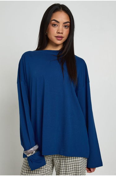 Basic Oversized Long Sleeve T-Shirt - indigo