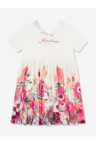 Girls Logo Embroidered Floral Dress in Multicolour