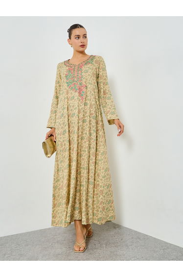 All-Over Print Embroidered A-Line Jalabiya