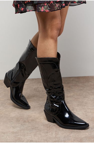 Louise Faux Leather Stitch Detail Western Knee Boots