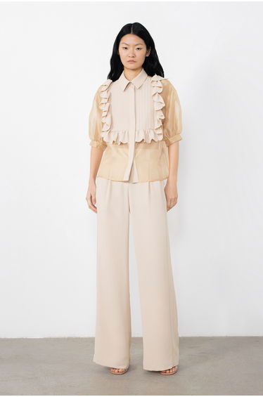 Transparent Salmon Colored Shirt With Voluminous Sleeves