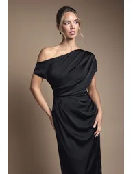 Satin Ruched Detail Off The Shoulder Maxi Dress - 1