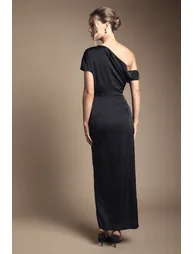 Satin Ruched Detail Off The Shoulder Maxi Dress - 2