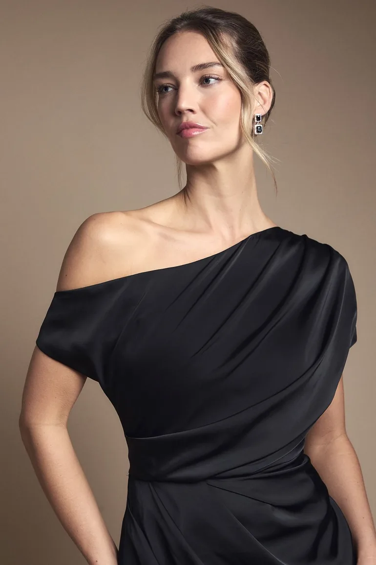 Satin Ruched Detail Off The Shoulder Maxi Dress - 3