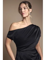 Satin Ruched Detail Off The Shoulder Maxi Dress - 3