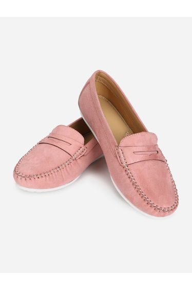 Pink Suede Look Loafers
