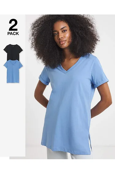 2 Pack Longline V Neck T-Shirts