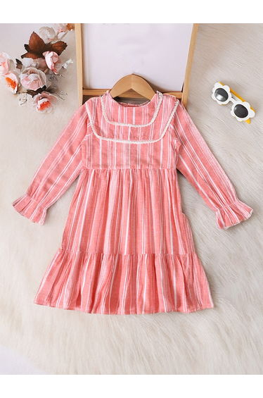 Striped Tiered Knee-Length Dress