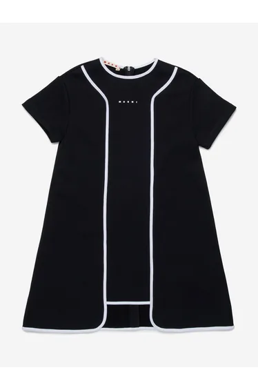 MARNI Girls Cotton Logo Print Dress in Black