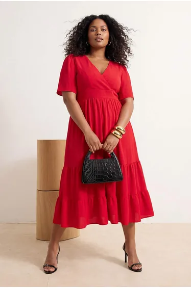 Red Finike Woven Plus Size Dress