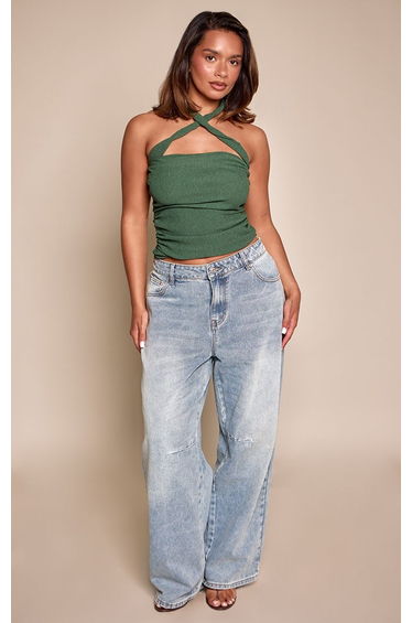 Shape Khaki Twist Neck Detail Textured Top