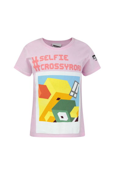 Crossy Road Childrens/Girls Selfie Short Sleeved T-Shirt - Baby Pink