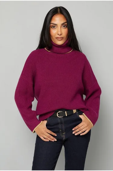 Petite Roll Neck Gold Detail Jumper