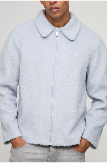 Oversized Raglan Sleeve Wool Look Overshirt - light blue