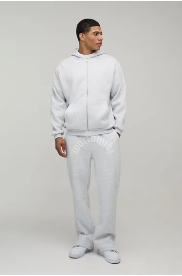 Oversized Worldwide Zip Through Hooded Tracksuit - grey marl