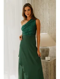 TFNC Delali One Shoulder Sequin Forest Green Maxi Dress - 3