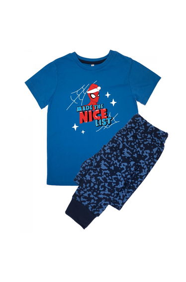 Spider-Man Boys Nice List Short-Sleeved Long Pyjama Set - Royal Blue