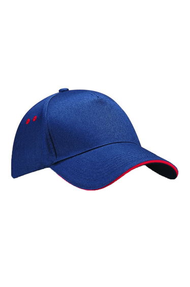 Beechfield Unisex Ultimate 5 Panel Contrast Baseball Cap With Sandwich Peak / Headwear - French Navy/Classic Red