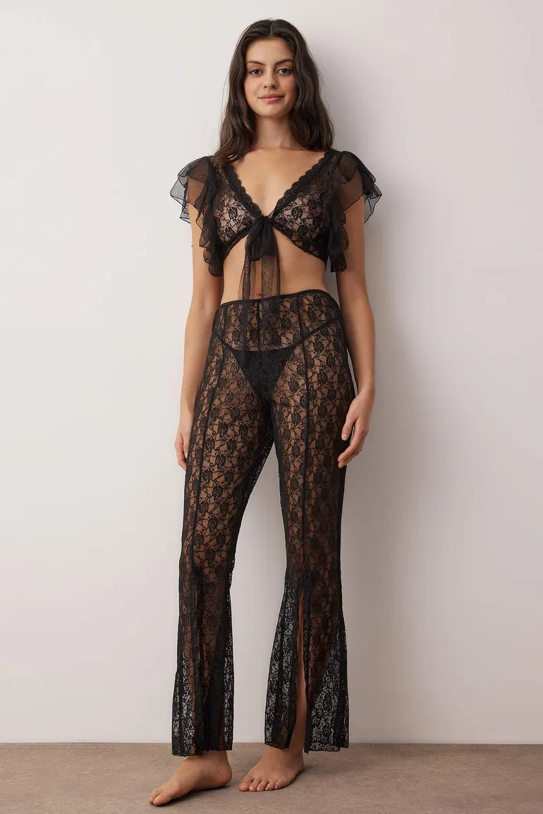 Black lace plain capless underwear set