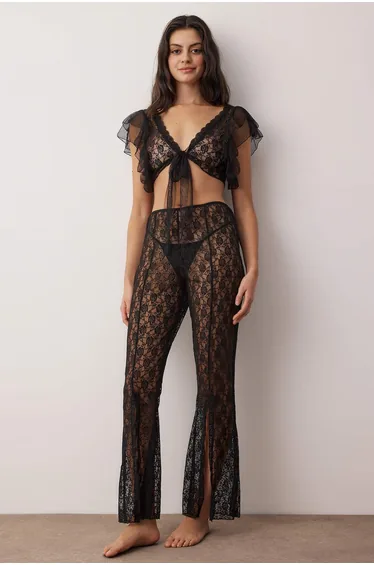 Black lace plain capless underwear set