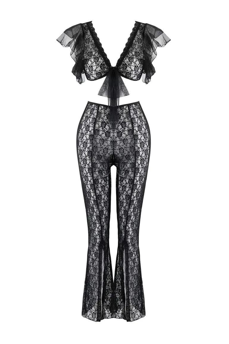 Black lace plain capless underwear set - 3