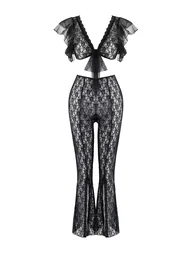 Black lace plain capless underwear set - 3