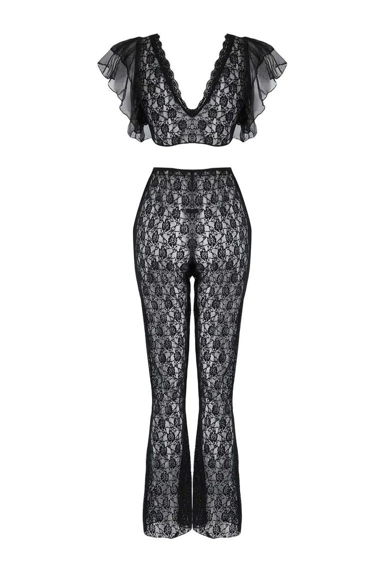 Black lace plain capless underwear set - 4