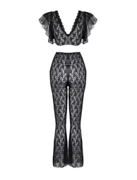 Black lace plain capless underwear set - 4