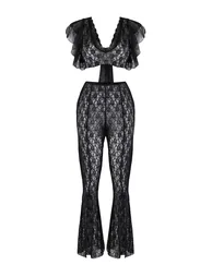 Black lace plain capless underwear set - 1