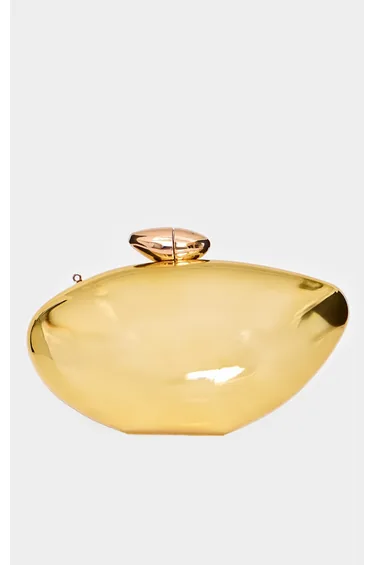 Gold Gloss Oval Hard Clutch