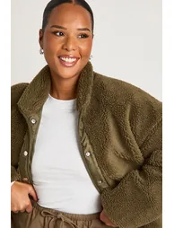 Plus Teddy Fur Jacket - khaki - 3