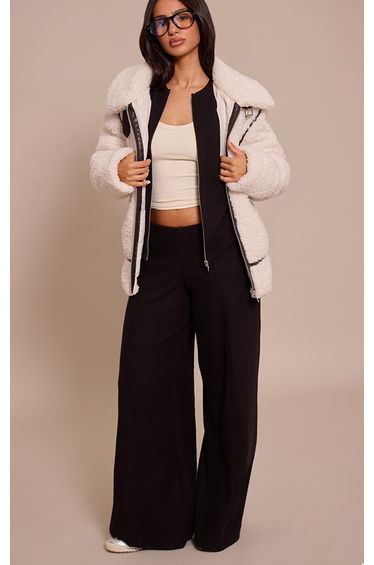 Petite Black Soft Touch Pintuck Wide Leg Joggers