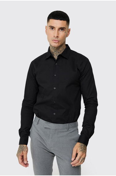 Tall Poplin Shirt In Black - black