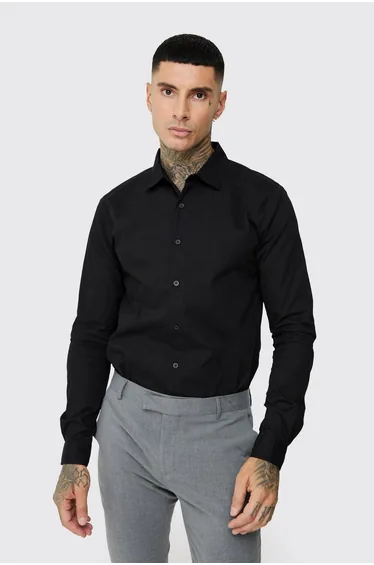 Tall Poplin Shirt In Black - black