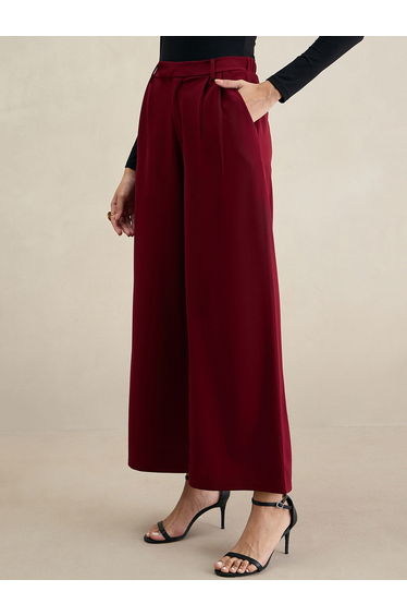 Maroon Wide Leg Knit Trousers