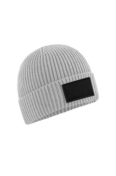 Beechfield Unisex Adult Fashion Patch Beanie - Light Grey/Black