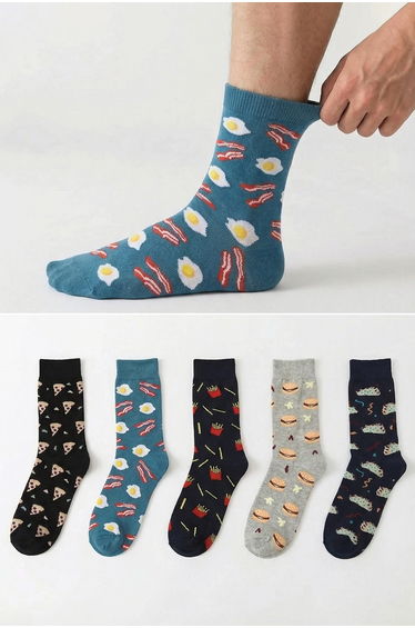 Multicolored Cotton Food Patterned 5 Pack Socks