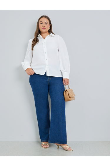 Plus Size Women Off-White Lace Trim Shirt
