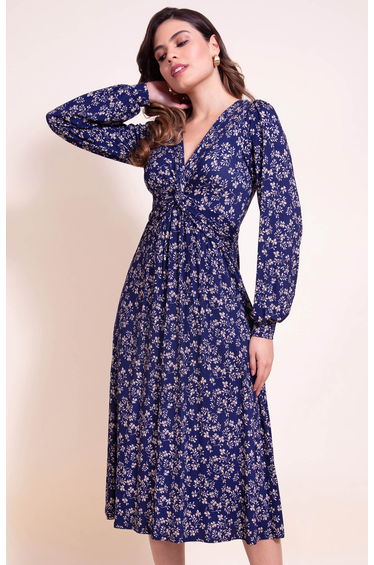 Mollie Knot Midi Dress (Midnight Bloom)