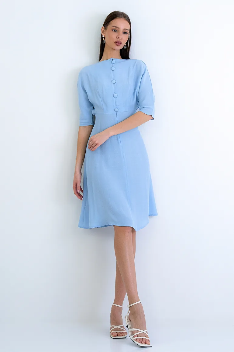 Women's Baby Blue Boat Neck Robe Gipeli Wide Cut Midi Length Summer Dress - 2