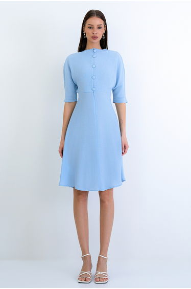 Women's Baby Blue Boat Neck Robe Gipeli Wide Cut Midi Length Summer Dress