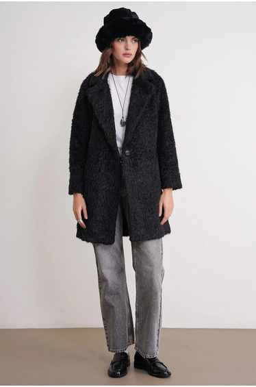 Mixray Textured Long Coat with Jacket Collar