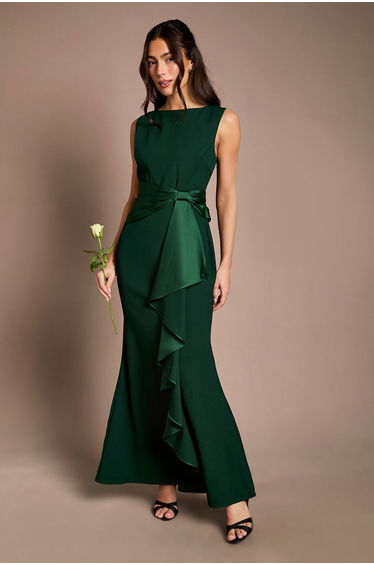 Sleeveless Round Neck Sash Waist Maxi Bridesmaid Dress