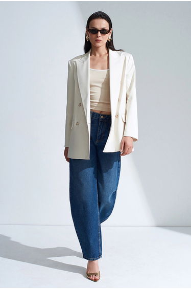 DILVIN Long Satin Shawl-Collar Blazer
