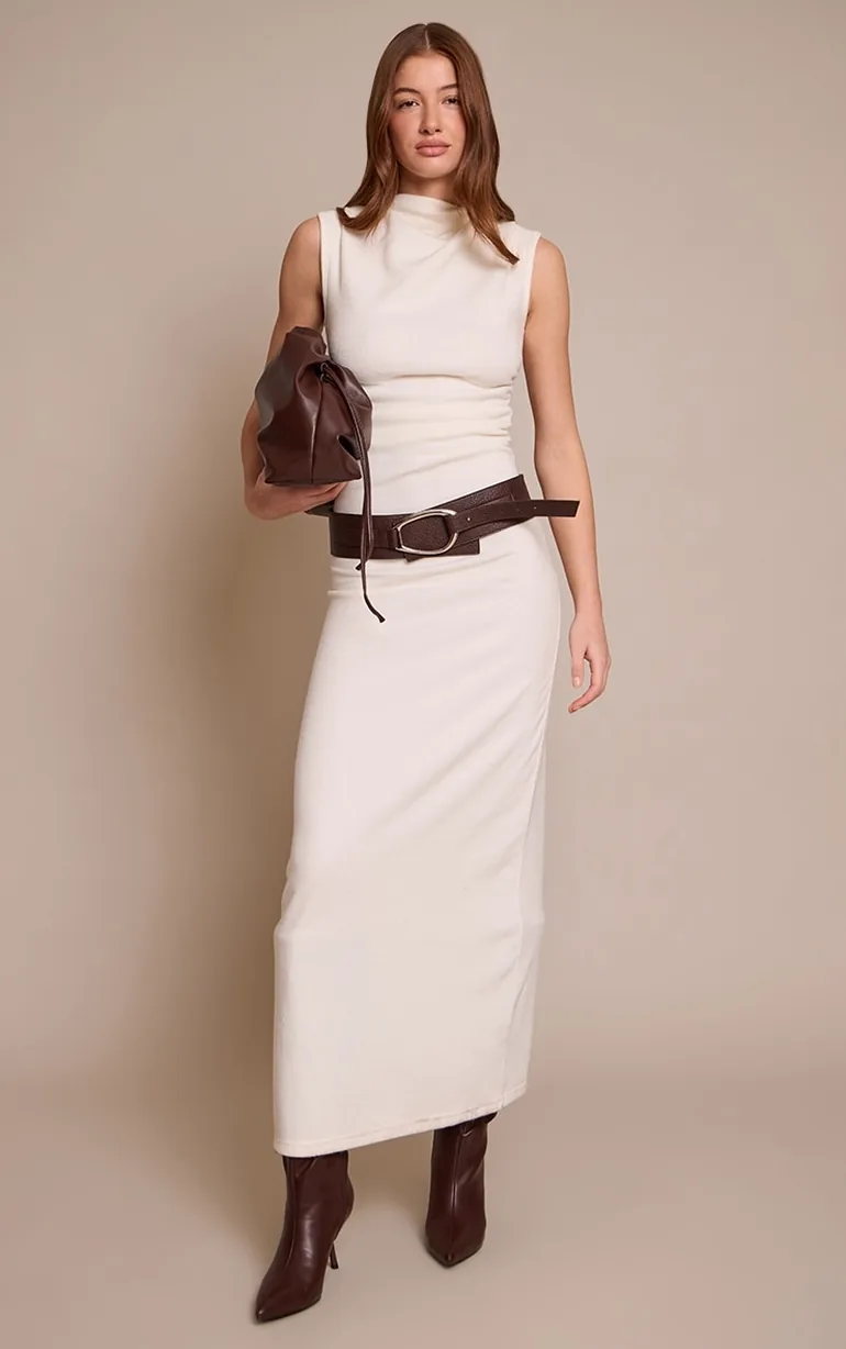 Cream Soft Brushed Boat Neck Maxi Dress Prettylittlething Cream : Day  Dresses : VogaCloset Oman