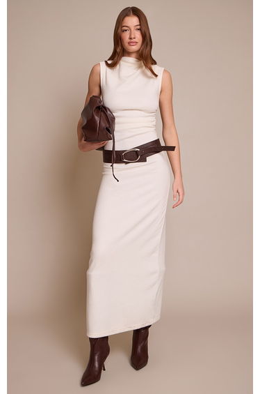 Cream Soft Brushed Boat Neck Maxi Dress
